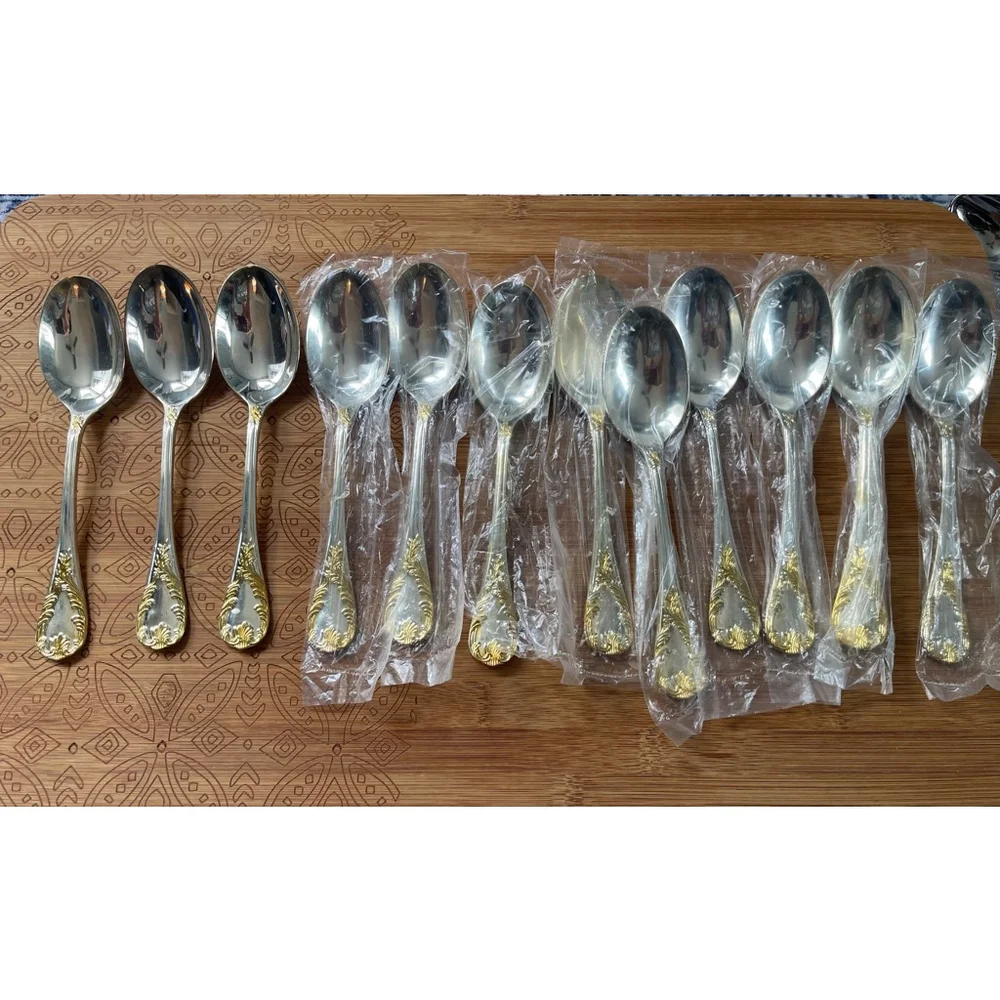 F.B. Rogers Golden Old Vienna Silverplate Large Dinner Spoons Lot of 12 NOS
